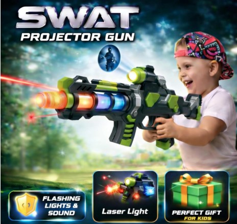 Toylura Projector Toy Gun with 3D Multi Projections, Vibrant Light & Sound Effects | Toy Gun for Kids | Musical Toy Gun | Multi Color | 3xAA Battery (Not Included)